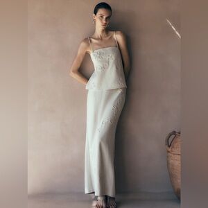 Meshki Cream Embroidered Skirt Set